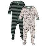 Gerber Baby Boys 2-Pack Footed Pajamas, Bear Green Stripes White, 18 Months