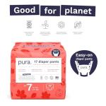 Pura Hypoallergenic Diaper Pants Size 7 (37+ lbs) Overnight, up to 12 Hours Leak Protection, Suitable for Sensitive Skin, Totally Chlorine Free, Soft Organic Cotton, 3 Packs of 17 (51 Pull Up Pants)