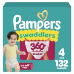 Pampers Diapers - Swaddlers 360° - Size 4, 132 Count, up to 100% Leakproof Comfy Dry Fit, Designed for Easy Changes, Pull On Baby Diaper (Packaging May Vary)