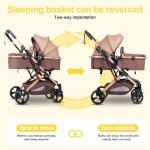 2 in 1 Baby Stroller Newborn Foldable Pushchair with Adjustable Canopy Folding High Landscape Infant Carriage, Anti-Shock Toddler Pushchair