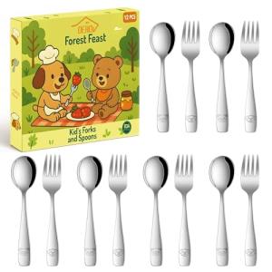 DEHOV Toddler Eating Utensils Set,Set Of 12 Food Grade Stainless Steel Silverware Sets For Kids,Dishwasher Safe Children Small Metal Spoons And Forks Flatware Sets
