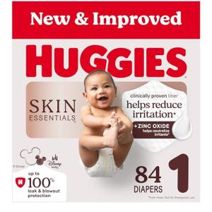 Huggies Size 1 Diapers, Skin Essentials Baby Diapers, Size 1 (8-14 lbs), 84 Count, Packaging May Vary