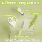 Baby Nail Trimmer, 4-in-1 Baby Nail Clippers Kit,Nail File & Tweezers, Baby Manicure Kit for Newborn, Infant & Toddler, Mothers Day Gifts (Green)