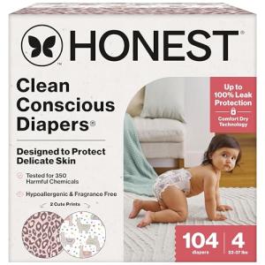 The Honest Company Comfort Dry Disposable Diapers for Sensitive Skin, Hypoallergenic, Wild Thang + All The Alpacas, Super Club Box Size 4 (22–37 lbs) 104 Count