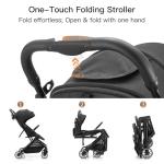 Gromast Compact Fold Baby Stroller, Lightweight Travel Toddler Stroller with One-Click Fold, Extendable UPF50+ Canopy, Cup Holder, UV Protected and Waterproof, One-Hand Folding - Black