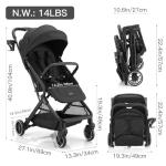 Gromast Compact Fold Baby Stroller, Lightweight Travel Toddler Stroller with One-Click Fold, Extendable UPF50+ Canopy, Cup Holder, UV Protected and Waterproof, One-Hand Folding - Black