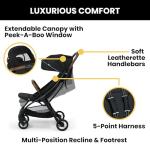 Jeep Altitude Compact Travel Stroller by Delta Children Greenguard Gold, Easy One Hand Fold, Lightweight, Extendable Canopy with Peek-a-Boo Window, Reclining Seat, 4 Wheel Suspension, Black