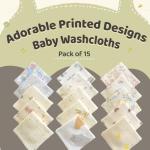 MUKIN Baby Washcloths, Natural Cotton Face Towels, 15 Pack, 10x10 inches