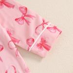 Balaflyie Baby Girl Button Down Pajamas Romper One-Piece Jumpsuit Long Sleeve Sleeper Infant Sleepwear (Ribbon Bow&Pink,6-12 Months)