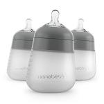 Nanobebe Flexy Silicone Baby Bottle, Anti-Colic, Natural Feel, Non-Collapsing Nipple, Non-Tip Stable Base, Easy to Clean, 3-Pack, Gray, 9oz