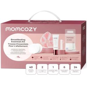 Momcozy 73pc Postpartum Essentials Kit, Initiate breastfeeding for New Moms, Hospital Bag Must Haves with Nursing Pads, Hot & Cold Breast Pads, Nipple Cream, Colostrum Collectors and Milk Storage Bags