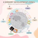 Baby Play Gym & Activity Mat, Tummy Time Mat with Cloud Toy, 7 Detachable Sensory Toys and Educational Cards for Motor Skills & Sensory Development, Baby Essentials Shower Gift, Grey Elephant