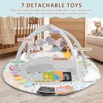 Baby Play Gym & Activity Mat, Tummy Time Mat with Cloud Toy, 7 Detachable Sensory Toys and Educational Cards for Motor Skills & Sensory Development, Baby Essentials Shower Gift, Grey Elephant