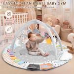 Baby Play Gym & Activity Mat, Tummy Time Mat with Cloud Toy, 7 Detachable Sensory Toys and Educational Cards for Motor Skills & Sensory Development, Baby Essentials Shower Gift, Grey Elephant