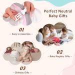 Baby Play Gym & Activity Mat, Tummy Time Mat with Cloud Toy, 7 Detachable Sensory Toys and Educational Cards for Motor Skills & Sensory Development, Baby Essentials Shower Gift, Grey Elephant