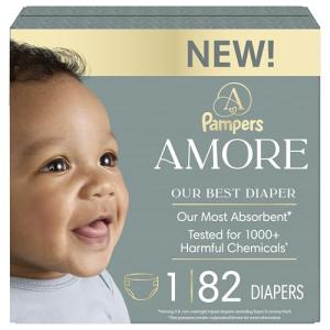 Pampers Amore, Size 1 (8-14 lbs), 82 Count, Our Best Diaper – Hypoallergenic & Fragrance Free, Up to 100% Leakproof, Soft as Cashmere