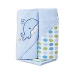 Spasilk Bath Hooded Towels & Washcloths Set for Babies, 2 Hooded Terry Bath Towels & 2 Washcloths, Blue Whale