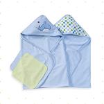 Spasilk Bath Hooded Towels & Washcloths Set for Babies, 2 Hooded Terry Bath Towels & 2 Washcloths, Blue Whale