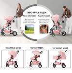 Kinder King 2 in 1 Convertible Baby Stroller, Folding High Landscape Infant Carriage, Newborn Reversible Pram, Adjustable Canopy, Diaper Bag, Pink