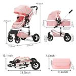 Kinder King 2 in 1 Convertible Baby Stroller, Folding High Landscape Infant Carriage, Newborn Reversible Pram, Adjustable Canopy, Diaper Bag, Pink