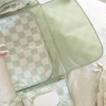 Tiny Twinkle Portable Diaper Changing Pad | Waterproof, Wipeable & Compact Baby Changing Pad for Travel | Smart Wipes Pocket & Organized Storage| Newborn Shower Gift (Sage Checkers)
