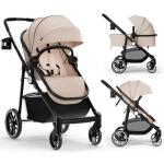 INFANS 2 in 1 Baby Stroller, High Landscape Infant Stroller & Reversible Bassinet Pram, Foldable Pushchair with Adjustable Canopy, Cup Holder, Storage Basket, Suspension Wheels (Khaki)