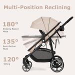 INFANS 2 in 1 Baby Stroller, High Landscape Infant Stroller & Reversible Bassinet Pram, Foldable Pushchair with Adjustable Canopy, Cup Holder, Storage Basket, Suspension Wheels (Khaki)