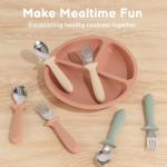 Eascrozn 6 Pack Toddler Utensils, kids Silverware with Silicone Handle, 18/8 Stainless Steel Children Safe Spoons and Forks Set Baby Feeding Essentials, Dishwasher Safe