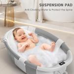 Himold Collapsible Baby Bathtub for Newborn to Toddler 0-36 Months, Spacious Foldable Infant Bath Tub with Thermometer, Cushion & Drain Hole, Portable Travel Tub Grey