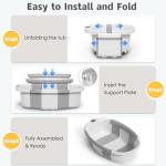 Himold Collapsible Baby Bathtub for Newborn to Toddler 0-36 Months, Spacious Foldable Infant Bath Tub with Thermometer, Cushion & Drain Hole, Portable Travel Tub Grey