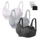 Angelhood Womens Seamless Sleep Nursing Bra,Breastfeeding Maternity Bra with Remove Bra Pads Extenders Pack of 3 Black/White/Grey