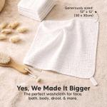 5-Pack Muslin Baby Washcloths for Newborn – 12x12" Soft Absorbent Organic Cotton Muslin Wash Cloths for Babies Girl, Boy, Infant, Toddlers, Kids Face Towel, Bath Essentials,Baby Burp Rags (Soft White)