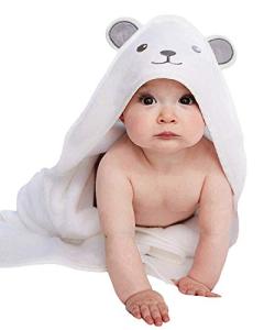 HIPHOP PANDA Hooded Towel - Rayon Made from Bamboo, Bath Towel with Bear Ears for Newborn, Babie, Toddler, Infant - Absorbent Large Baby Towel - Bear, 37.5 x 37.5 Inch