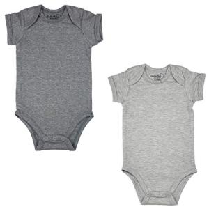 123 Bear Baby Cotton Spandex Infant Bodysuits Long Sleeve and Short Sleeve (Gray 2-Pack Short Sleeve, Newborn)
