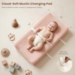 Konssy Muslin Changing Pad with Waterproof Lining Foam, Includes 2 Pack Soft & Cotton Cover, Baby Diaper Changing Pad for Dresser or Table, 32x16 inches (Blossom,Pink)