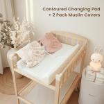 Konssy Muslin Changing Pad with Waterproof Lining Foam, Includes 2 Pack Soft & Cotton Cover, Baby Diaper Changing Pad for Dresser or Table, 32x16 inches (Blossom,Pink)