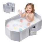 Baby Bathtub for Newborn to Toddlers, Foldable Infants Babies Bath Tub with Non-Slip Base and Drain Plug, Portable Bathtub for Home Outdoor (Light Grey, 78-45-30CM)