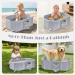 Baby Bathtub for Newborn to Toddlers, Foldable Infants Babies Bath Tub with Non-Slip Base and Drain Plug, Portable Bathtub for Home Outdoor (Light Grey, 78-45-30CM)