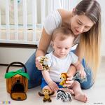 Play22 6-Piece Plush Talking Jungle Animals Set with Carrier for Kids, Babies & Toddlers - Elephant, Tiger, Lion, Zebra, Monkey