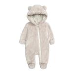 Baby Boys Girls One Piece Romper Cute Cartoon Bear Pattern Snowsuit Warm Winter Fleece Hooded Jumpsuit for 0-3 Month Baby Beige
