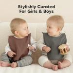 KeaBabies 8-Pack Bibs for Baby Girl, Boy - Pullover Large Baby Bibs for Drooling and Teething Infant, Newborn, Soft & Absorbent Organic Cotton, Long Torso Coverage Keep Toddler Clean & Dry (Brick)