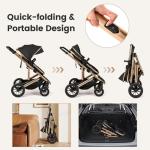 INFANS 2 in 1 Baby Stroller, Folding Newborn Pram Convertible Stroller Bassinet for Infant Foldable High Landscape Shock Absorption with Reversible Seat Aluminum Structure for Pushchair