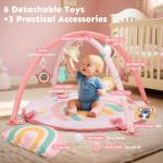 7-in-1 XL Large Baby Play Gym Mat, Tummy Time Mat, Baby Gym & Ball Pit, Baby Activity Mat with Milestone Cards & 6 Detachable Toys for Sensory Motor Skill, Rainbow