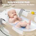 MoreFeel Collapsible Baby Bathtub for Newborn with Thermometer & 1 Hooded Towel & 1 Soft Floating Cushion,Portable Travel Bathtub with Drain Hole, Durable Foldable Baby Tubs for Infants to Toddler