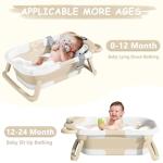 MoreFeel Collapsible Baby Bathtub for Newborn with Thermometer & 1 Hooded Towel & 1 Soft Floating Cushion,Portable Travel Bathtub with Drain Hole, Durable Foldable Baby Tubs for Infants to Toddler