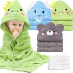 OFUSUY 6 PCS Baby Bath Towels, 3 PCS Animal Hooded Baby Towels & 3 PCS Washcloths, Baby Bath Towels for Infants & Toddlers - Soft & Ultra Absorbent, Cute Newborn Bath Essentials Gifts for Boys & Girls