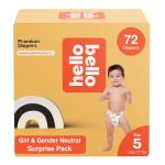 Hello Bello Premium Diapers, Size 5 (27+ lbs) Surprise Pack for Girls - 72 Count, Hypoallergenic with Soft, Cloth-Like Feel - Assorted Girl & Gender Neutral Patterns