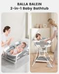 BALLA BALEIN Baby Bathtub with Stand, 2-in-1 Collapsible Bath Tubs for Newborn to Toddler, Infant Bathtub with Folding Stand, Portable Bathtub for Baby Including Soft Cushion, Storage Pad