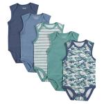 Hanes Unisex Baby Bodysuits, Ultimate Flexy Sleeveless For Boys & Girls, 5-pack, Dusty Blue/Green, 12-18 Months US