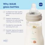 MAM 6oz Premium Glass Wide Neck Baby Bottle with Slow Flow Breastfeeding-Like Silicone Nipple, Easy to Clean,BPA Free, 0+ Months, Easy Switch Between Breast and Bottle, Made in Europe, 3 Pack Unisex